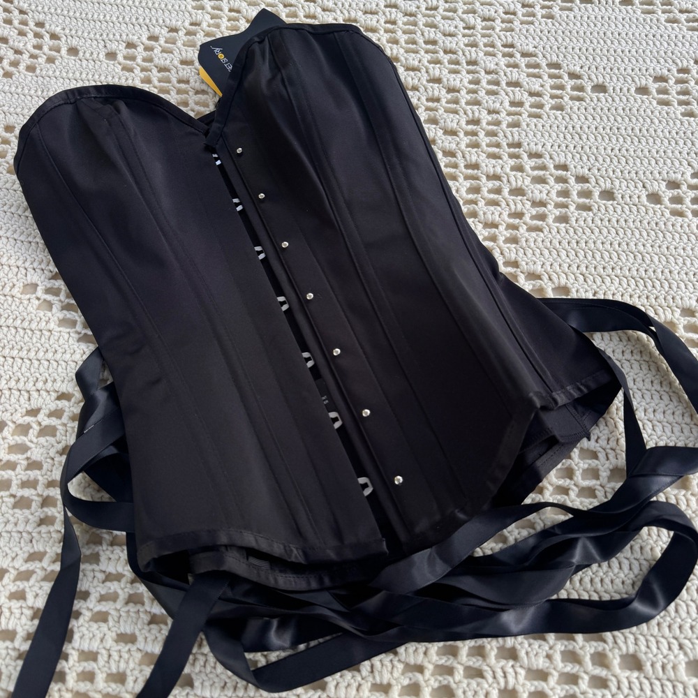 NWT Corset Story Underbust Corset UK12 US8 Black Spiral Steel Boned Gothic NEW